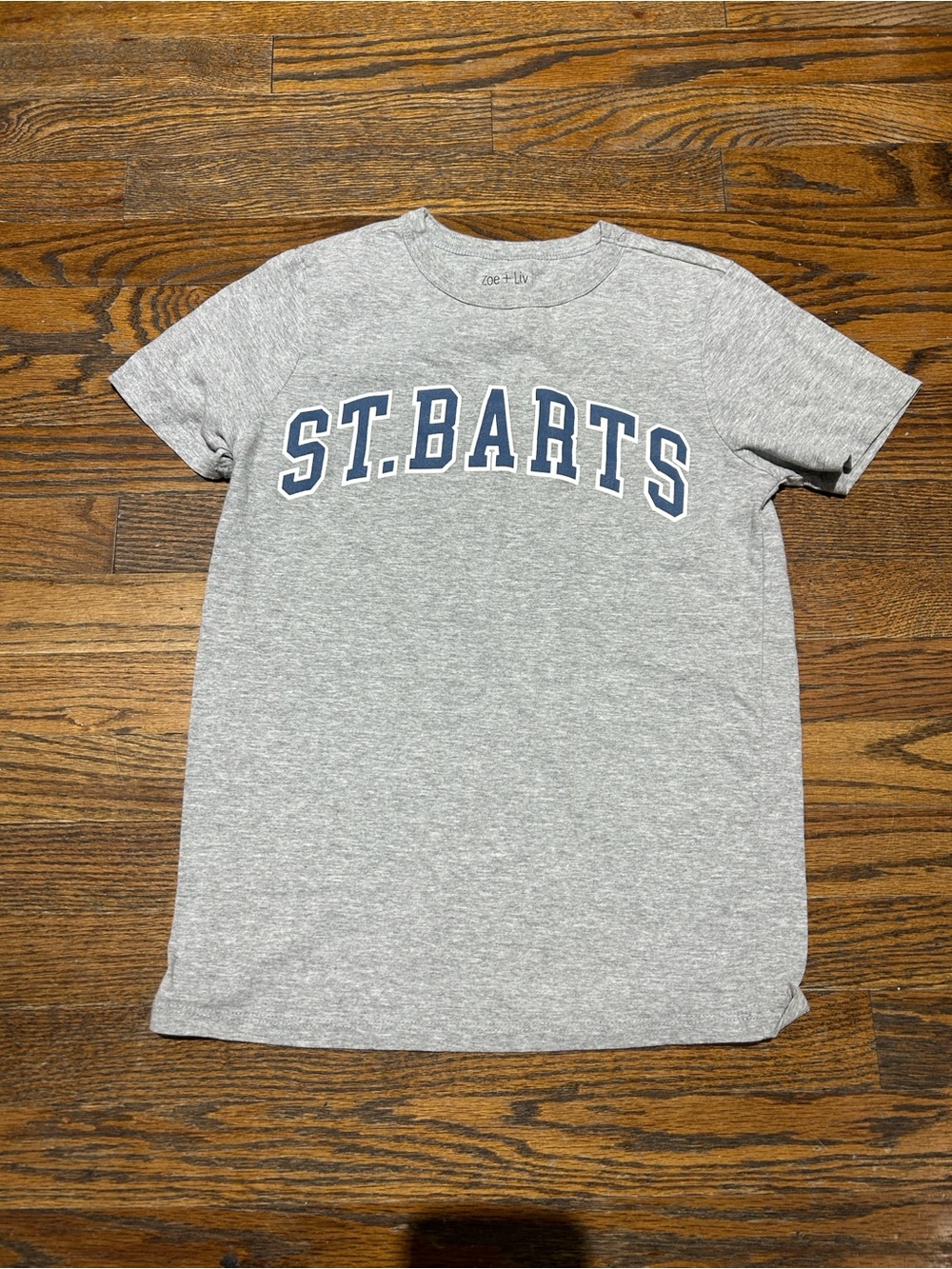 Zoe + Liv Heather Gray Tee with Navy ST.BARTS Arch Logo